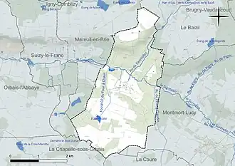 Carte en couleur présentant le réseau hydrographique de la commune