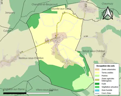Carte en couleurs présentant l'occupation des sols.