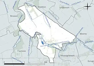 Carte en couleur présentant le réseau hydrographique de la commune