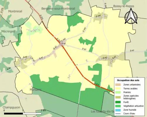 Carte en couleurs présentant l'occupation des sols.