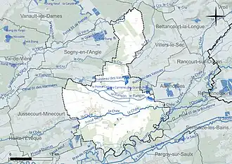 Carte en couleur présentant le réseau hydrographique de la commune