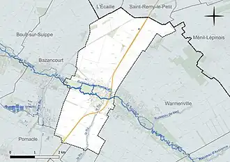Carte en couleur présentant le réseau hydrographique de la commune
