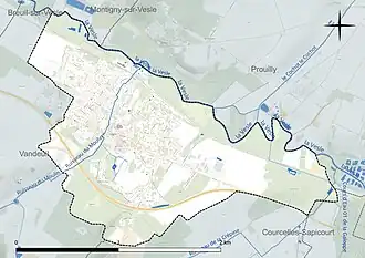 Carte en couleur présentant le réseau hydrographique de la commune