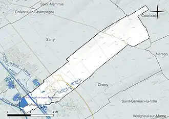 Carte en couleur présentant le réseau hydrographique de la commune