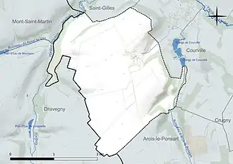 Carte en couleur présentant le réseau hydrographique de la commune