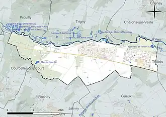 Carte en couleur présentant le réseau hydrographique de la commune