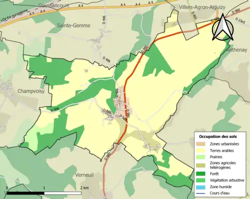 Carte en couleurs présentant l'occupation des sols.