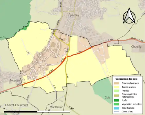 Carte en couleurs présentant l'occupation des sols.