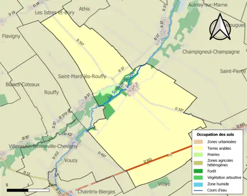 Carte en couleurs présentant l'occupation des sols.