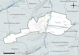 Carte en couleur présentant le réseau hydrographique de la commune