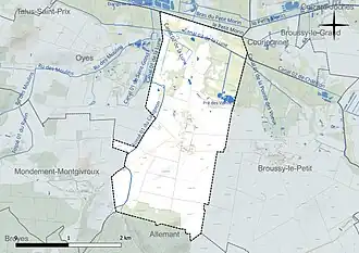 Carte en couleur présentant le réseau hydrographique de la commune