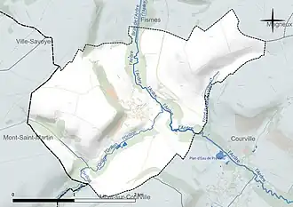 Carte en couleur présentant le réseau hydrographique de la commune