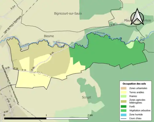 Carte en couleurs présentant l'occupation des sols.