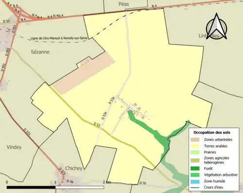 Carte en couleurs présentant l'occupation des sols.