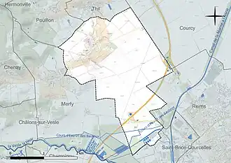 Carte en couleur présentant le réseau hydrographique de la commune