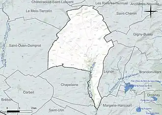 Carte en couleur présentant le réseau hydrographique de la commune