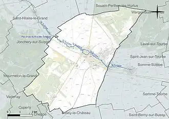 Carte en couleur présentant le réseau hydrographique de la commune