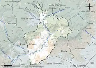 Carte en couleur présentant le réseau hydrographique de la commune