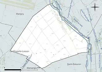 Carte en couleur présentant le réseau hydrographique de la commune