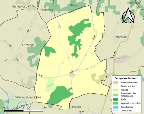 Carte en couleurs présentant l'occupation des sols.