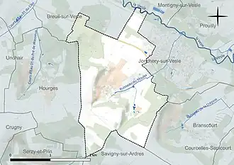 Carte en couleur présentant le réseau hydrographique de la commune