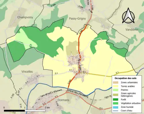 Carte en couleurs présentant l'occupation des sols.