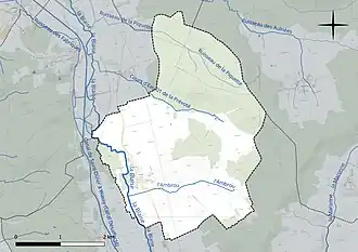Carte en couleur présentant le réseau hydrographique de la commune