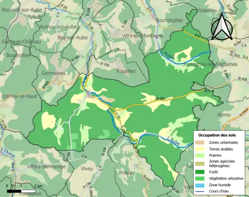 Carte en couleurs présentant l'occupation des sols.