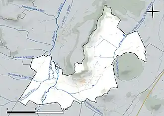 Carte en couleur présentant le réseau hydrographique de la commune