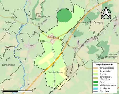 Carte en couleurs présentant l'occupation des sols.
