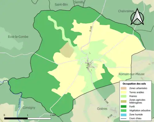 Carte en couleurs présentant l'occupation des sols.