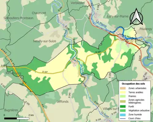 Carte en couleurs présentant l'occupation des sols.