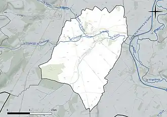 Carte en couleur présentant le réseau hydrographique de la commune