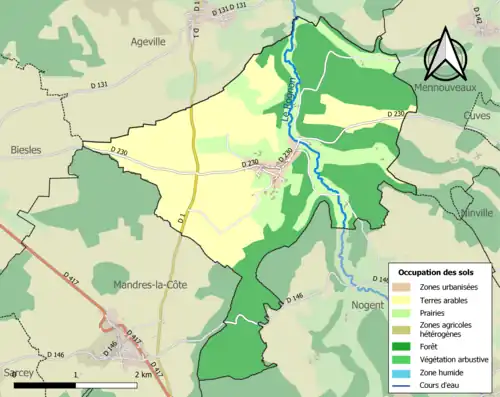 Carte en couleurs présentant l'occupation des sols.