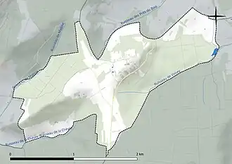 Carte en couleur présentant le réseau hydrographique de la commune