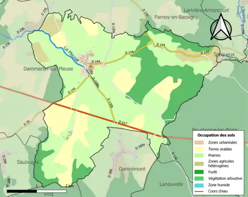 Carte en couleurs présentant l'occupation des sols.