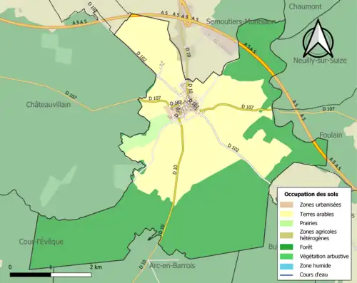 Carte en couleurs présentant l'occupation des sols.