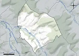 Carte en couleur présentant le réseau hydrographique de la commune