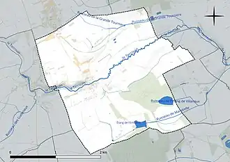 Carte en couleur présentant le réseau hydrographique de la commune