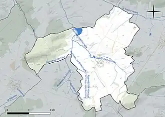 Carte en couleur présentant le réseau hydrographique de la commune