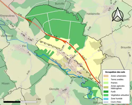 Carte en couleurs présentant l'occupation des sols.