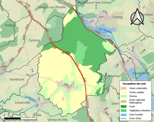 Carte en couleurs présentant l'occupation des sols.