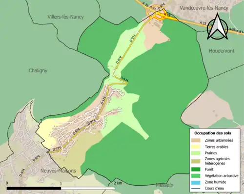Carte en couleurs présentant l'occupation des sols.