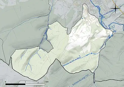 Carte en couleur présentant le réseau hydrographique de la commune