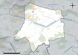 Carte en couleur présentant le réseau hydrographique de la commune