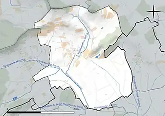 Carte en couleur présentant le réseau hydrographique de la commune
