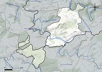 Carte en couleur présentant le réseau hydrographique de la commune