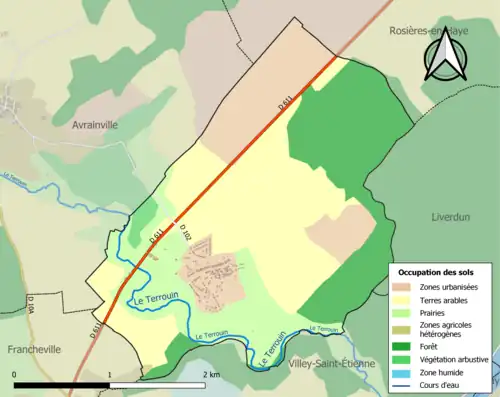 Carte en couleurs présentant l'occupation des sols.