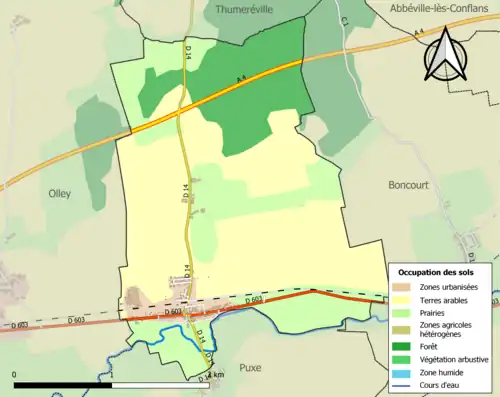 Carte en couleurs présentant l'occupation des sols.