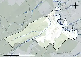 Carte en couleur présentant le réseau hydrographique de la commune